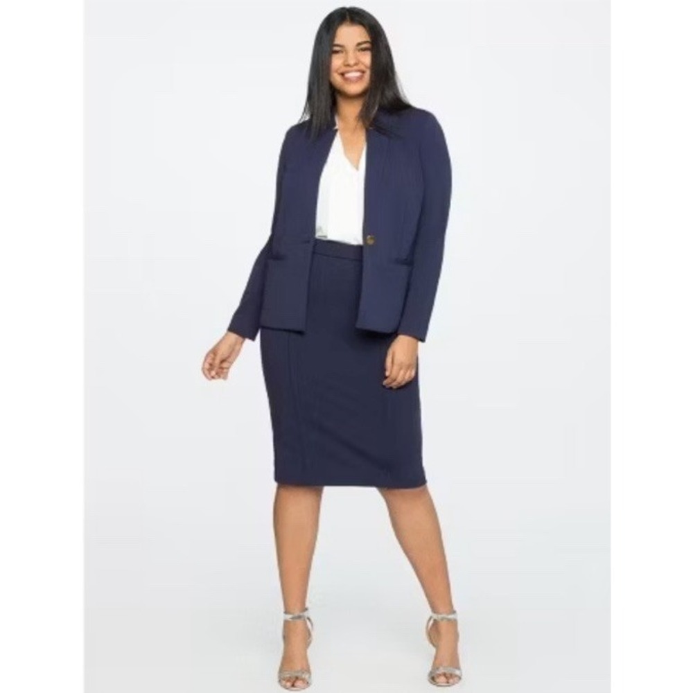 Eloquii Women's Size 18 One Button Blazer Jacket Navy Shoulder Pads. 66% Rayon